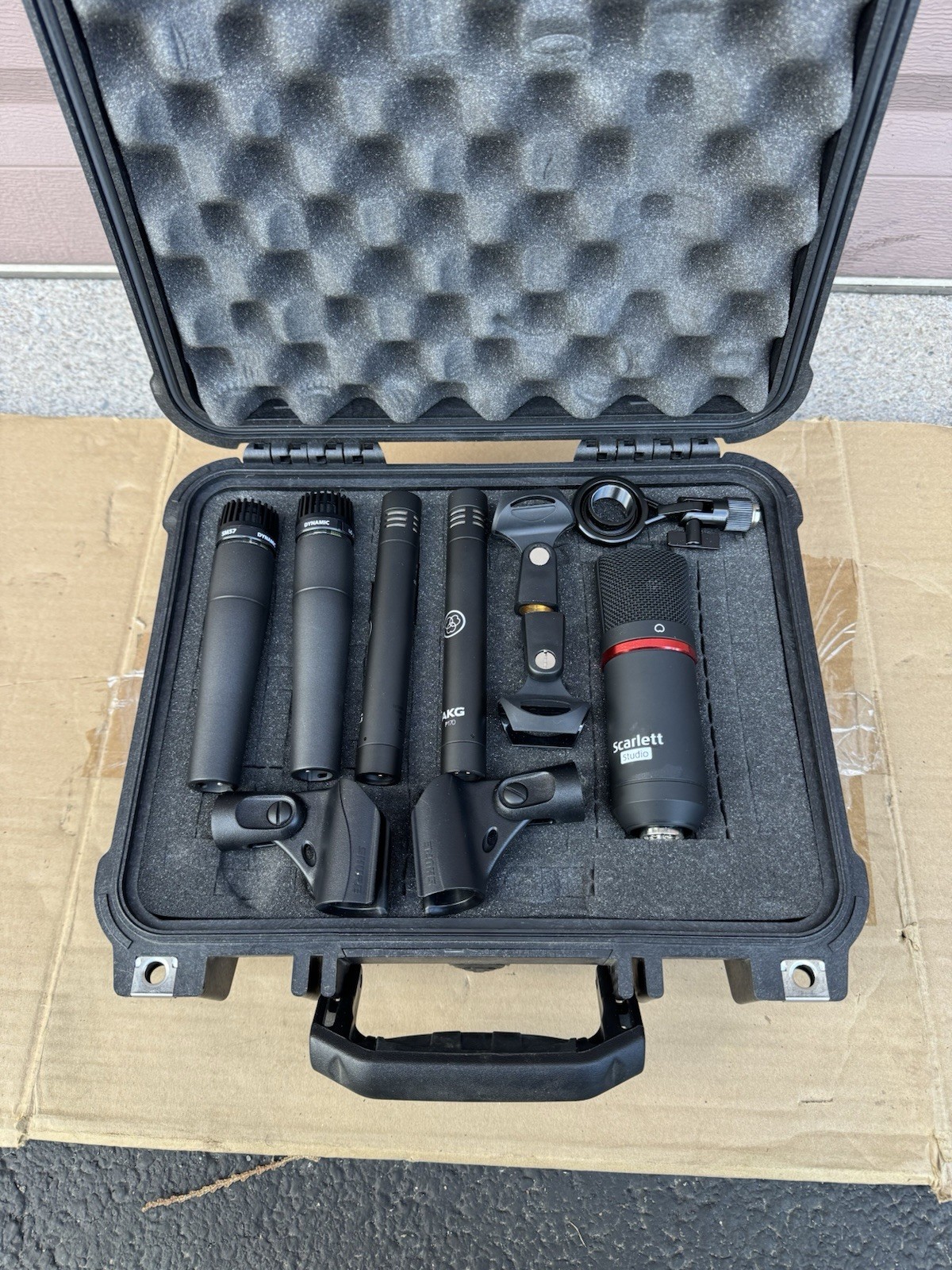Shure SM57 x3 AKG Condenser Focusrite Scarlett Mic Bundle in Pelican 1400 Case