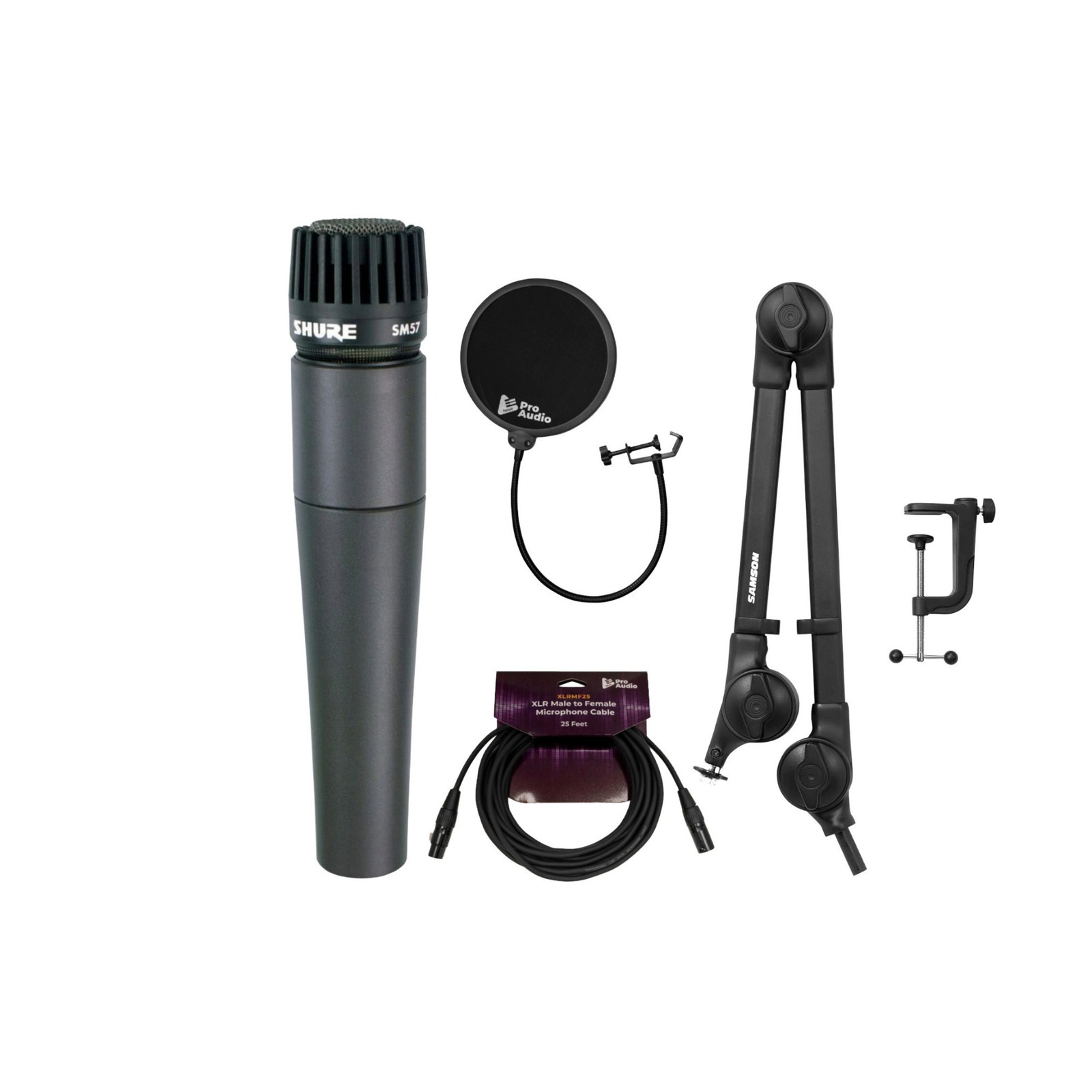 Shure SM57-LC Instrument Mic Knox Gear Boom Arm Pop Filter XLR Cable