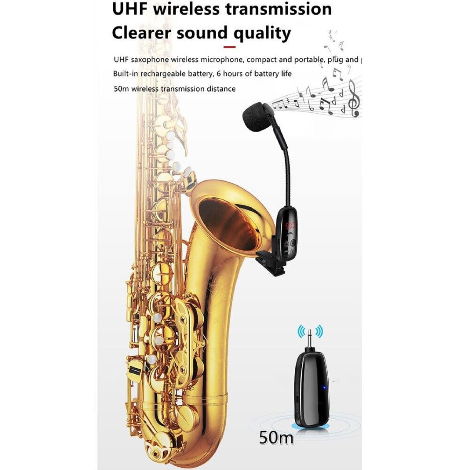 Microphone with Receiver Transmitter 50M Range Wireless For Trumpet Saxophone d