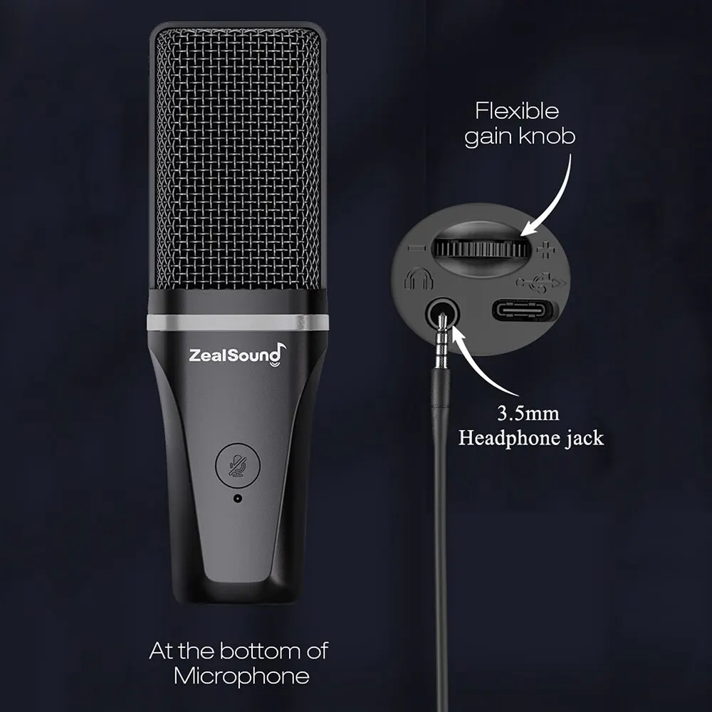 Zealsound RGB Condenser Microphone — Articulating Arm, Tripod for Streaming/Podc