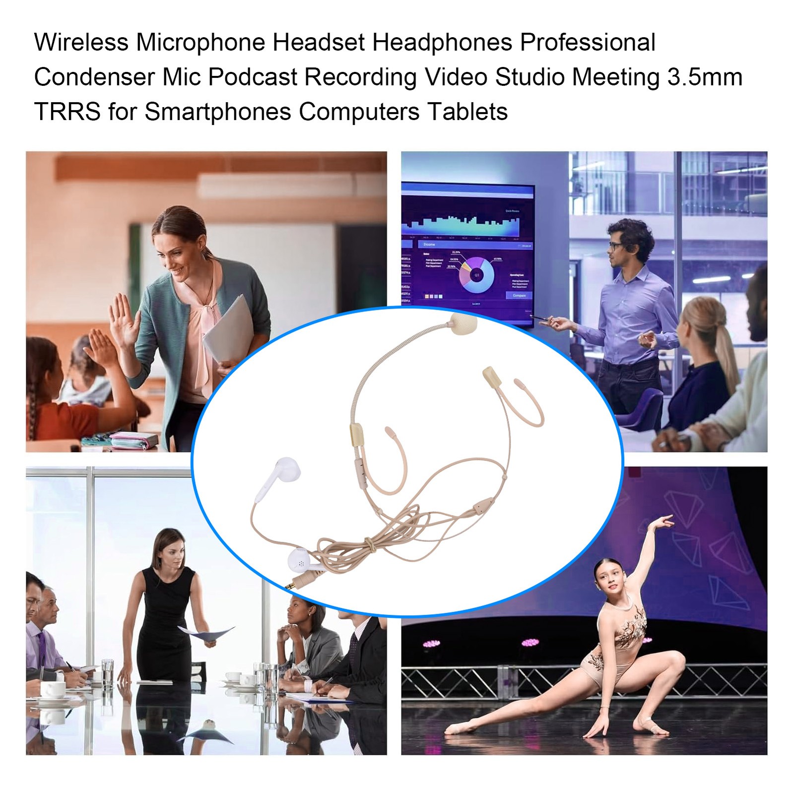 Wireless Microphone Headset Headphones Professional Condenser Mic Podcast LSFQ