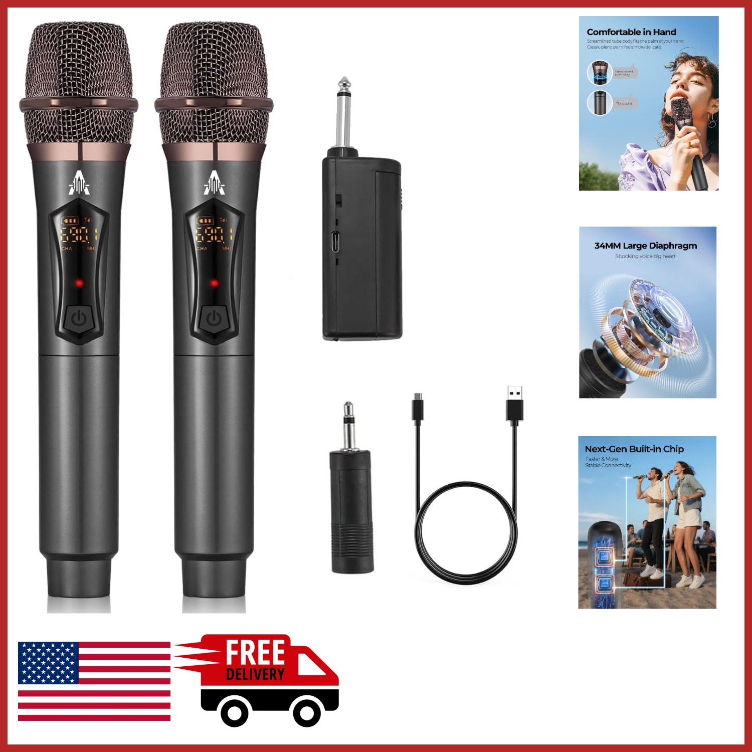 Portable Wireless Microphone with 50H Battery Life for Events and Performances