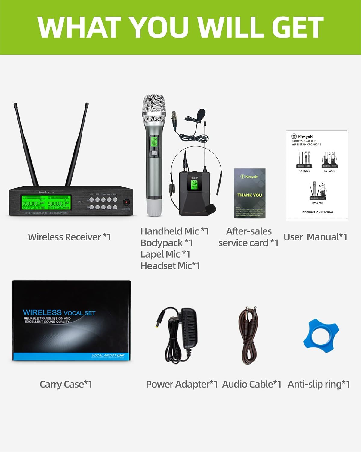 Wireless Microphone Mic System Dual UHF 200 Channel 328ft Range KY-2208 *2624MN