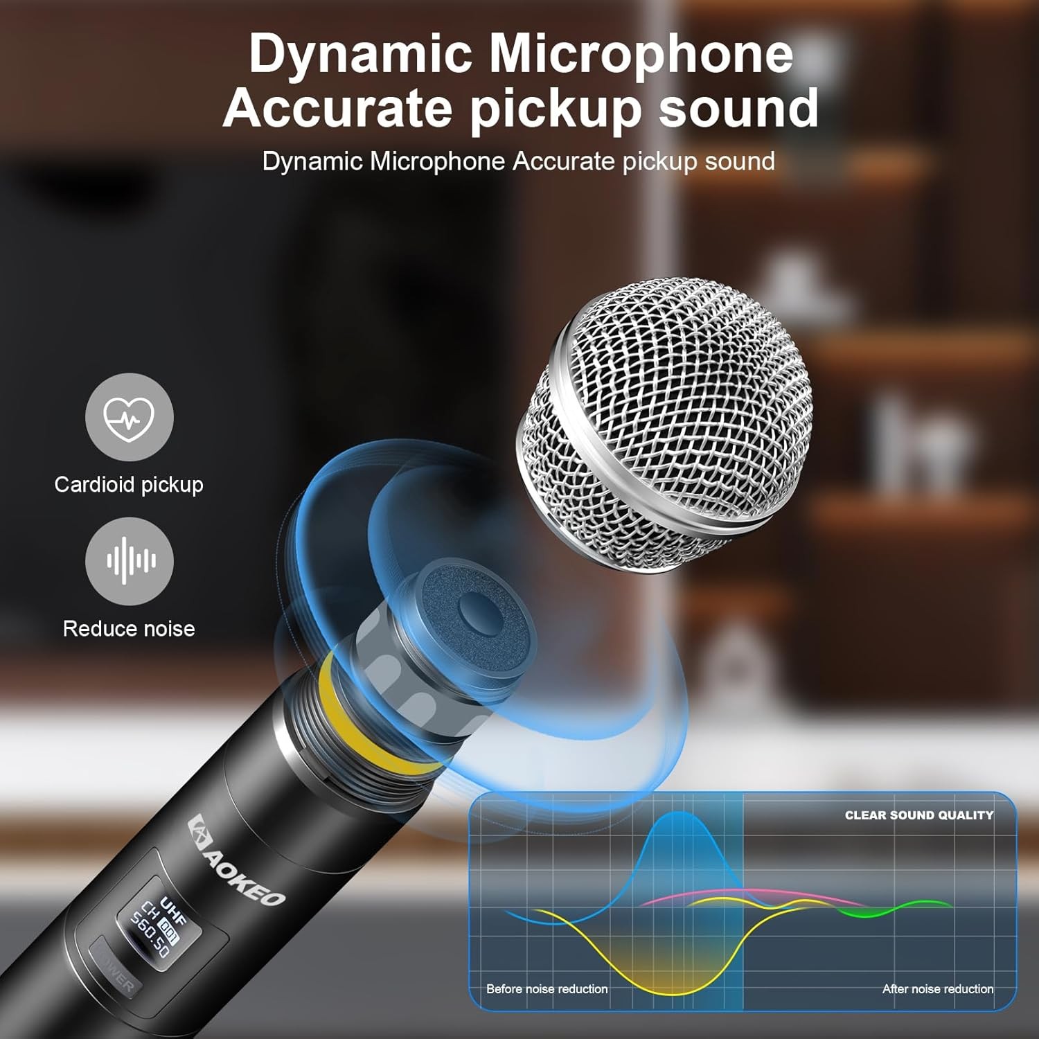 Aokeo Wireless Microphone System, Metal Mic Set with Black
