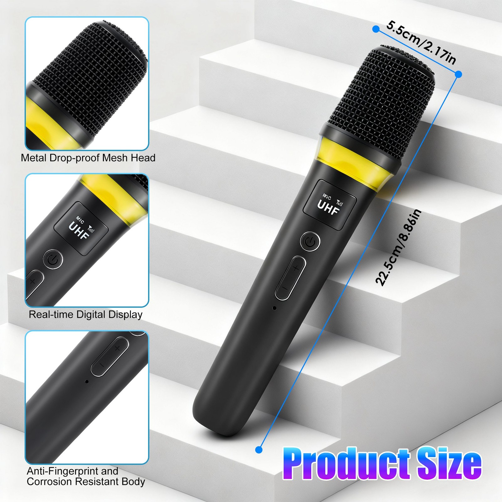 2Pcs UHF Wireless Microphones Handheld Mic System Karaoke Dynamic Microphone