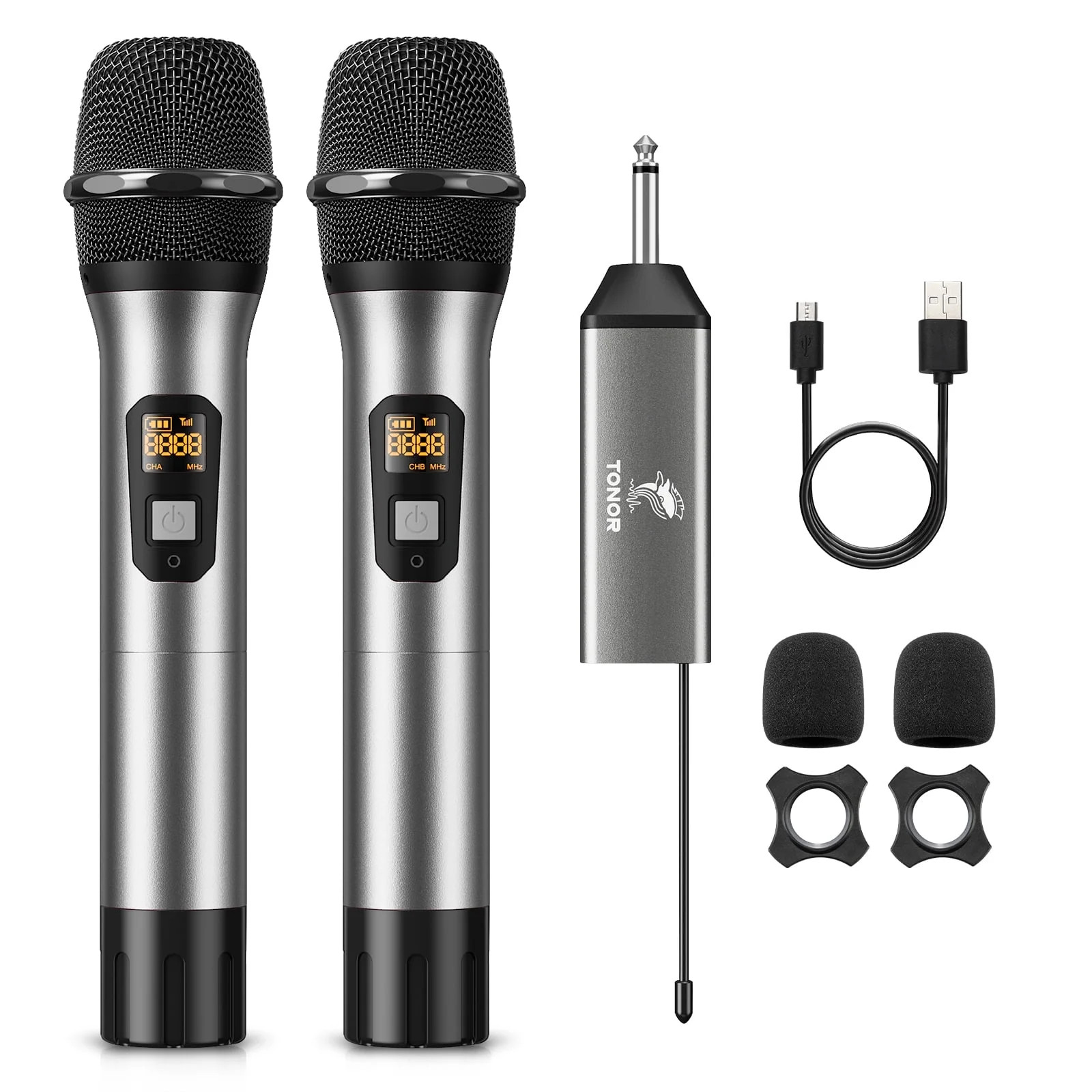 Wireless Microphone, UHF Dual Cordless Dynamic Mic System with Receiver (TW-630)