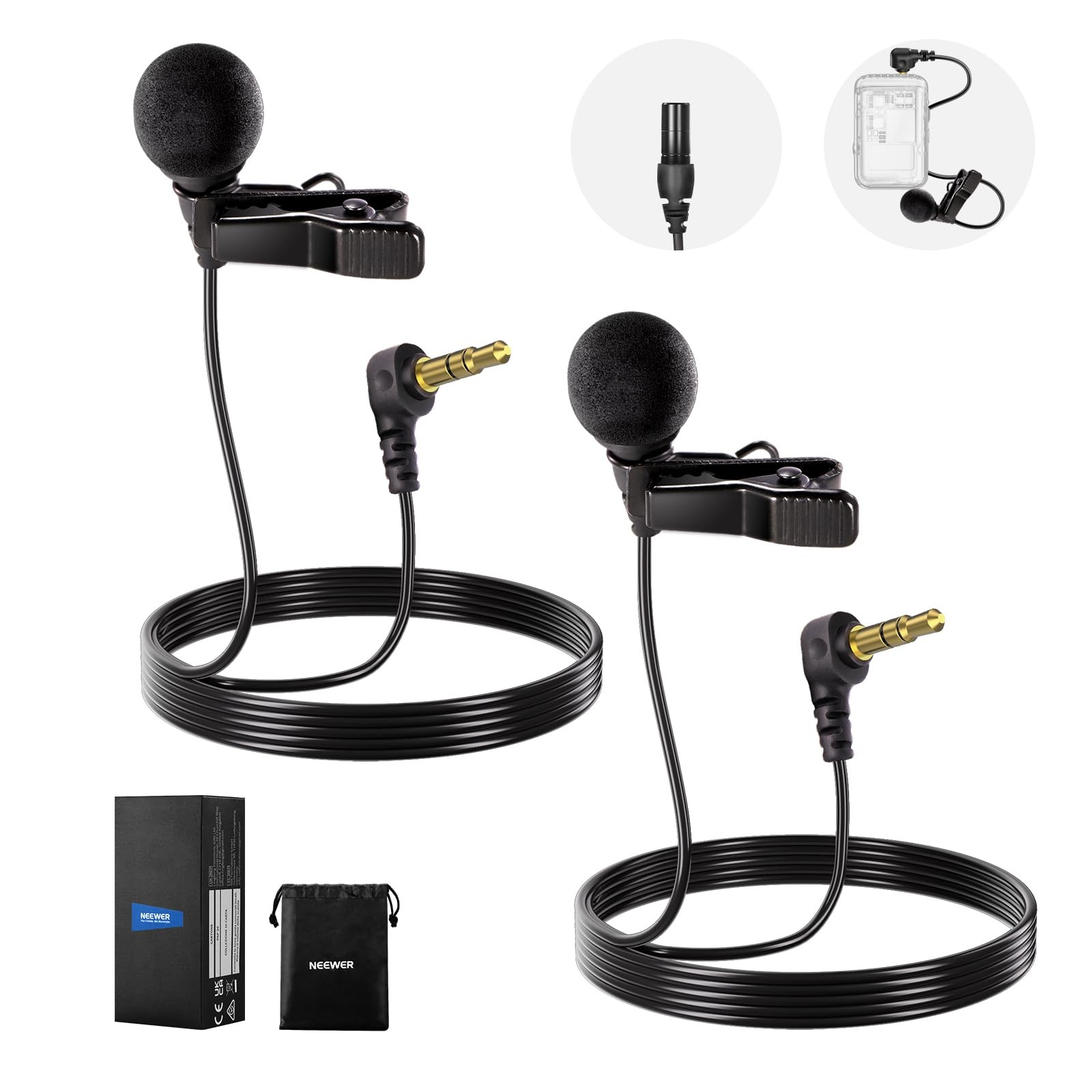 NEEWER LM8 Mini Lavalier Microphone 2 Pack 3.5mm TRS for Camera Wireless