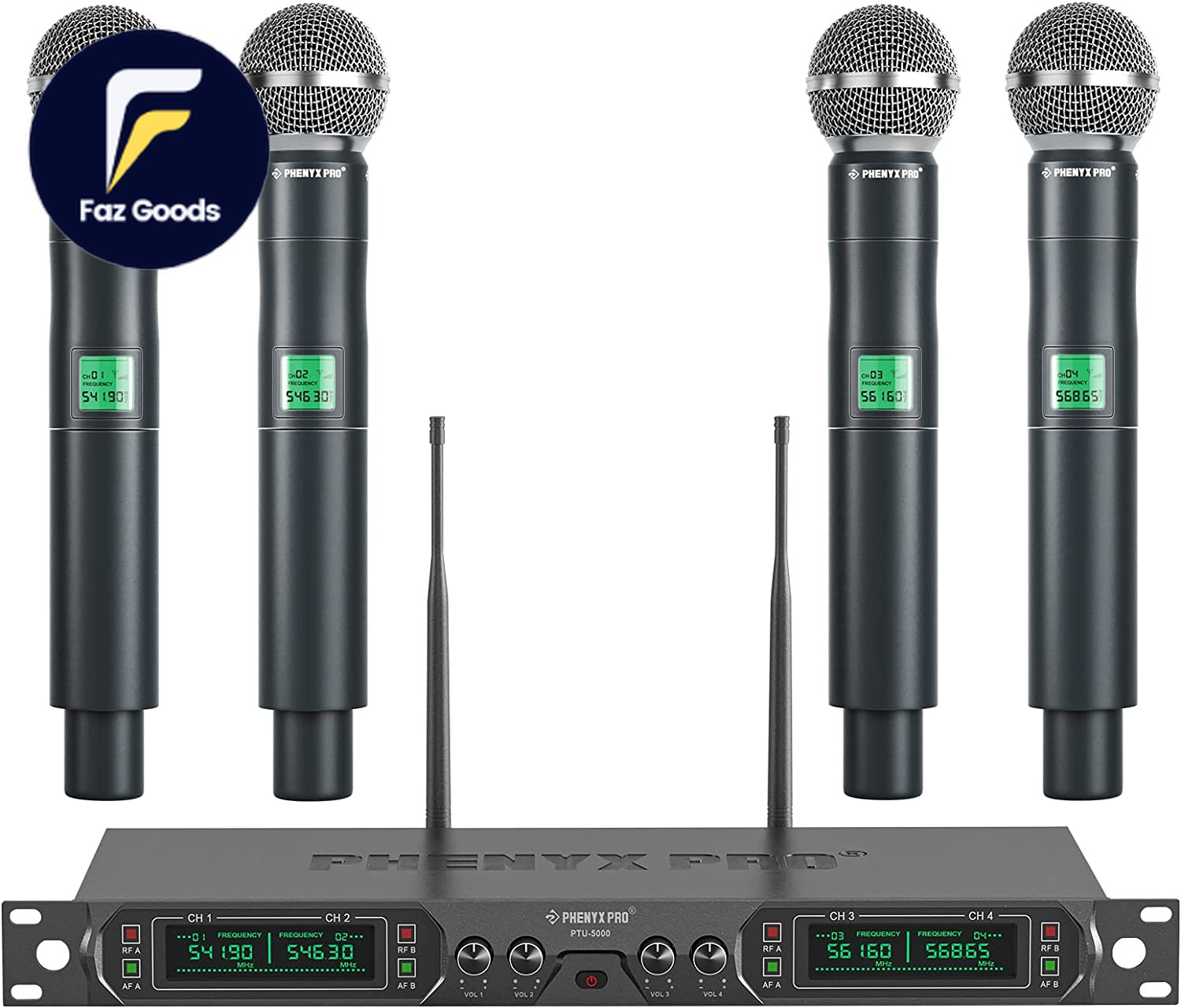 Wireless Microphone System 4-Channel UHF Wireless Mic, Fixed Frequency Metal