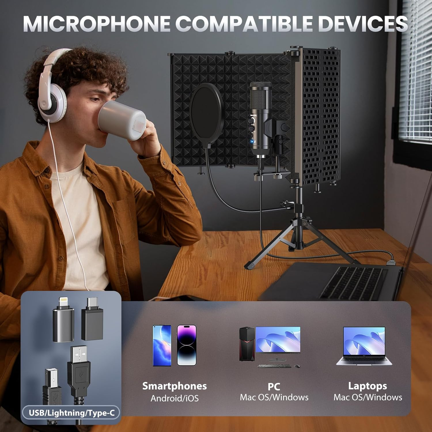 Studio Recording Microphone Isolation Shield with Pop Filter &Tri-Stand Kit M…