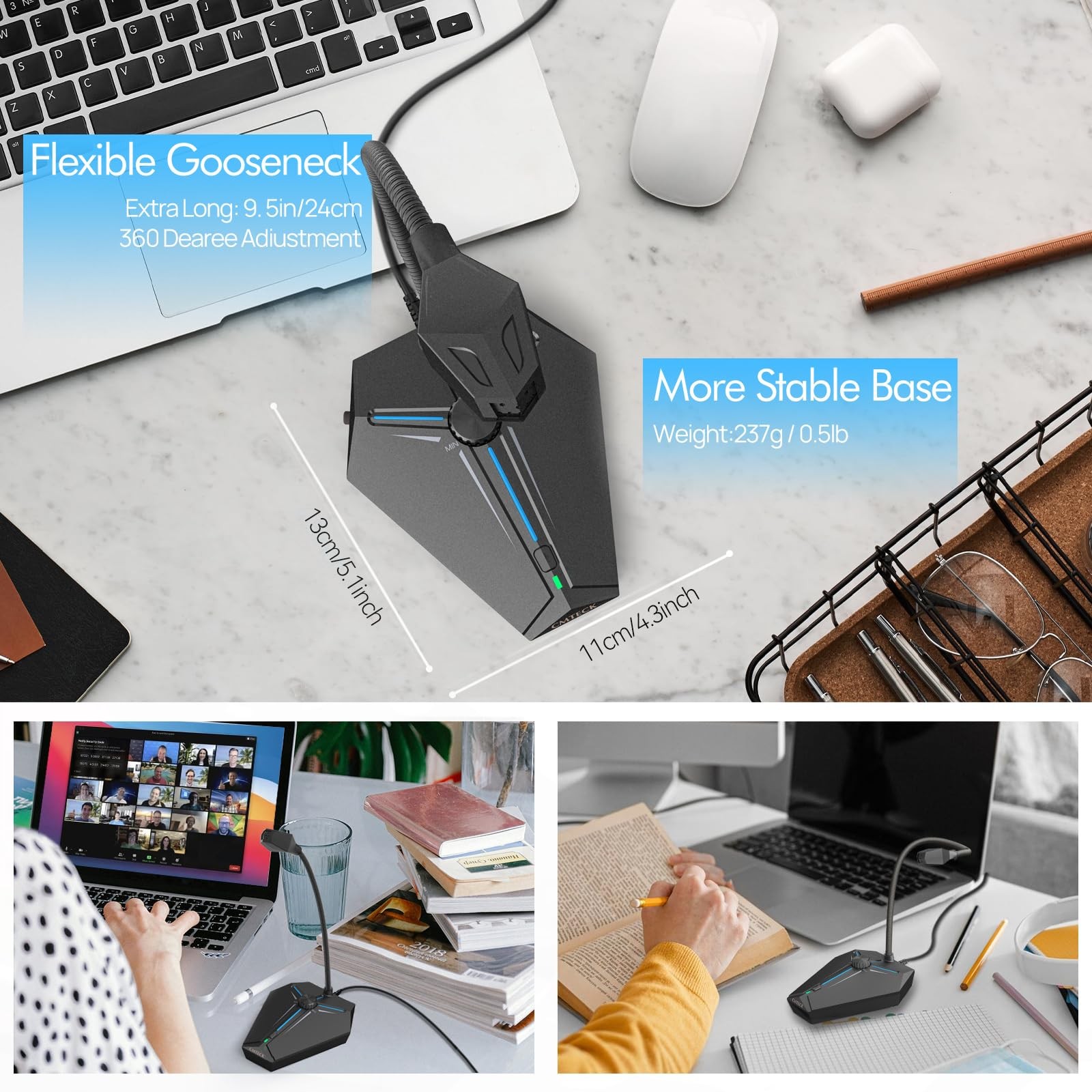 USB Desktop Microphone with Mute Button & LED for PC/Mac, Volume Control
