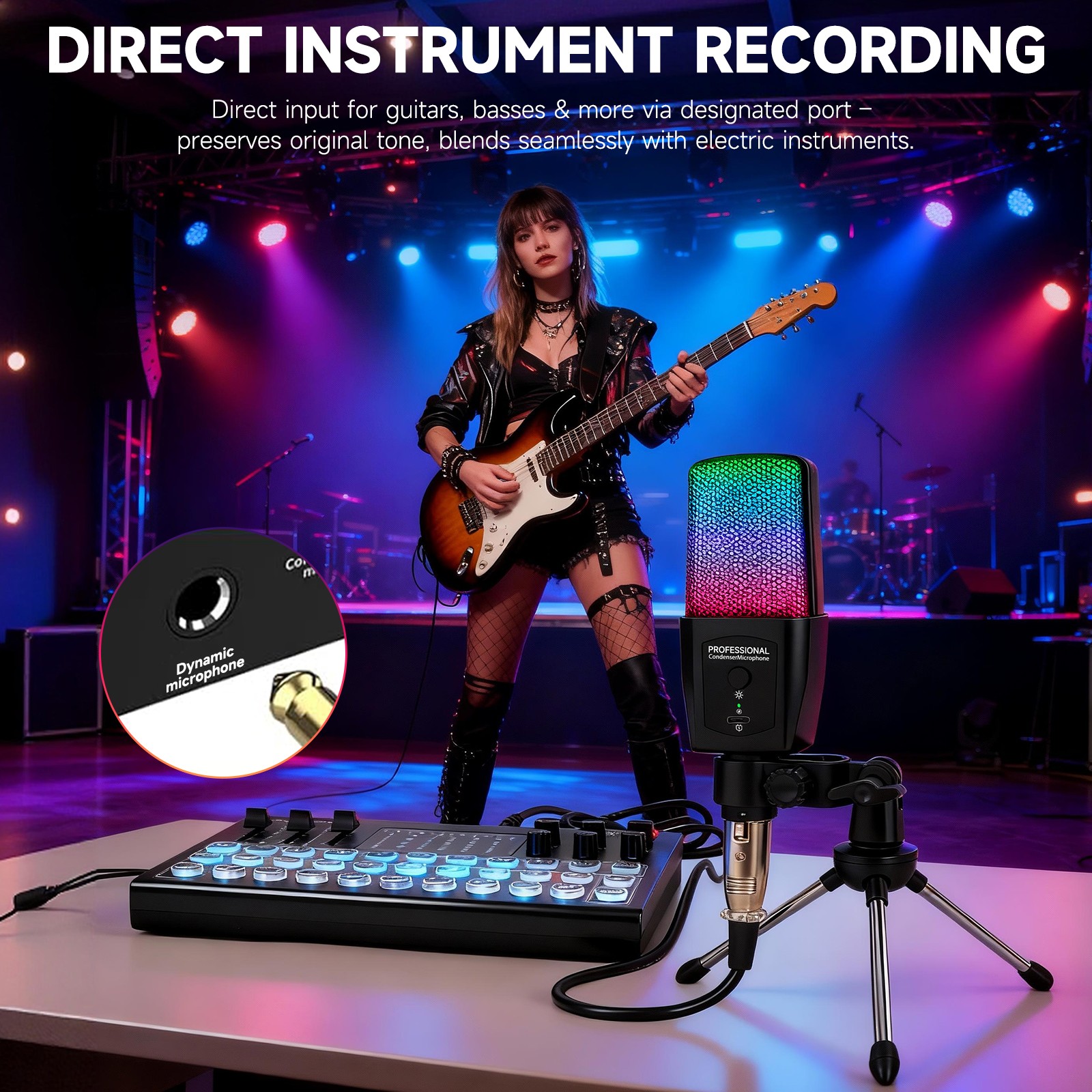 Studio Recording Kit Podcast Equipment Condenser Microphone Earphone Mixer Set
