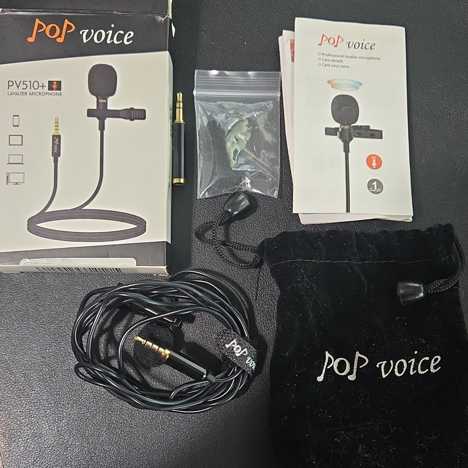 POP VOICE PV510+ Lavalier Microphone Wired 3.5mm TRS Compact Black