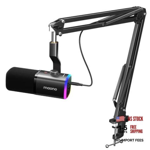 XLR/USB Gaming Microphone for PC, Dynamic Computer Mic Black Boom Arm Version