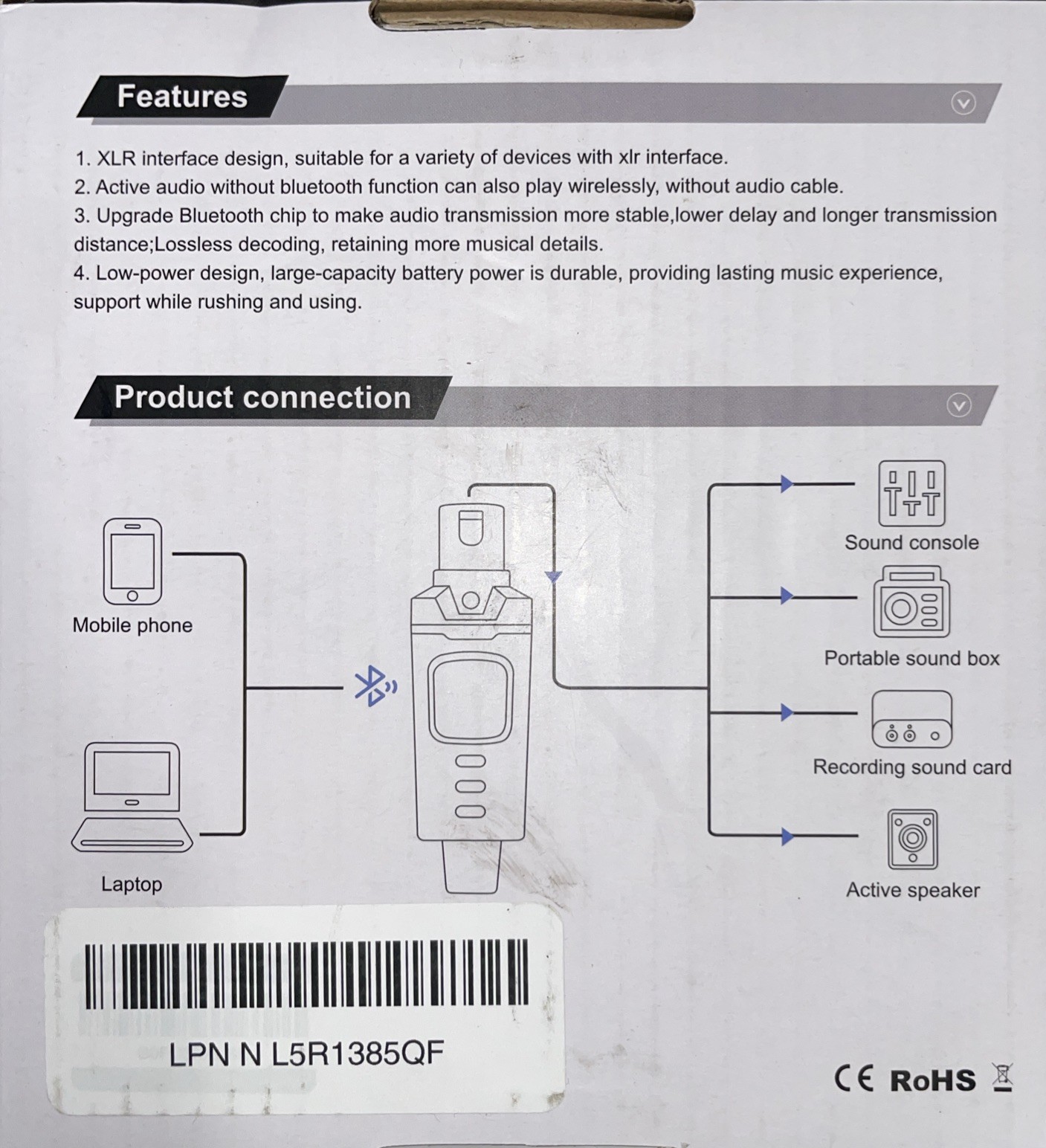 Aokeo AK-M1 XLR Bluetooth Receiver, High-Fidelity 100ft Stable Connection