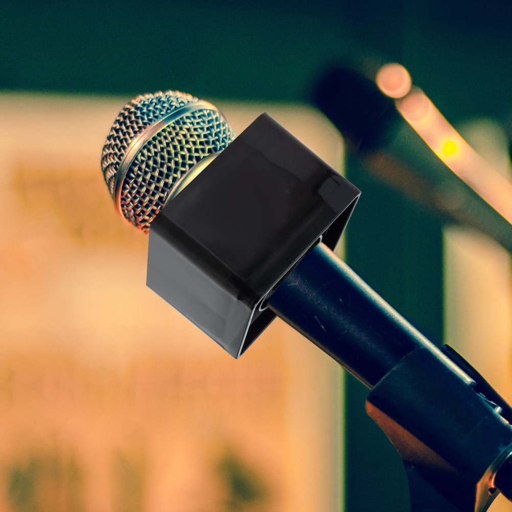 2Pcs Compact Black ABS Microphone Station Logos with Sponge Padding