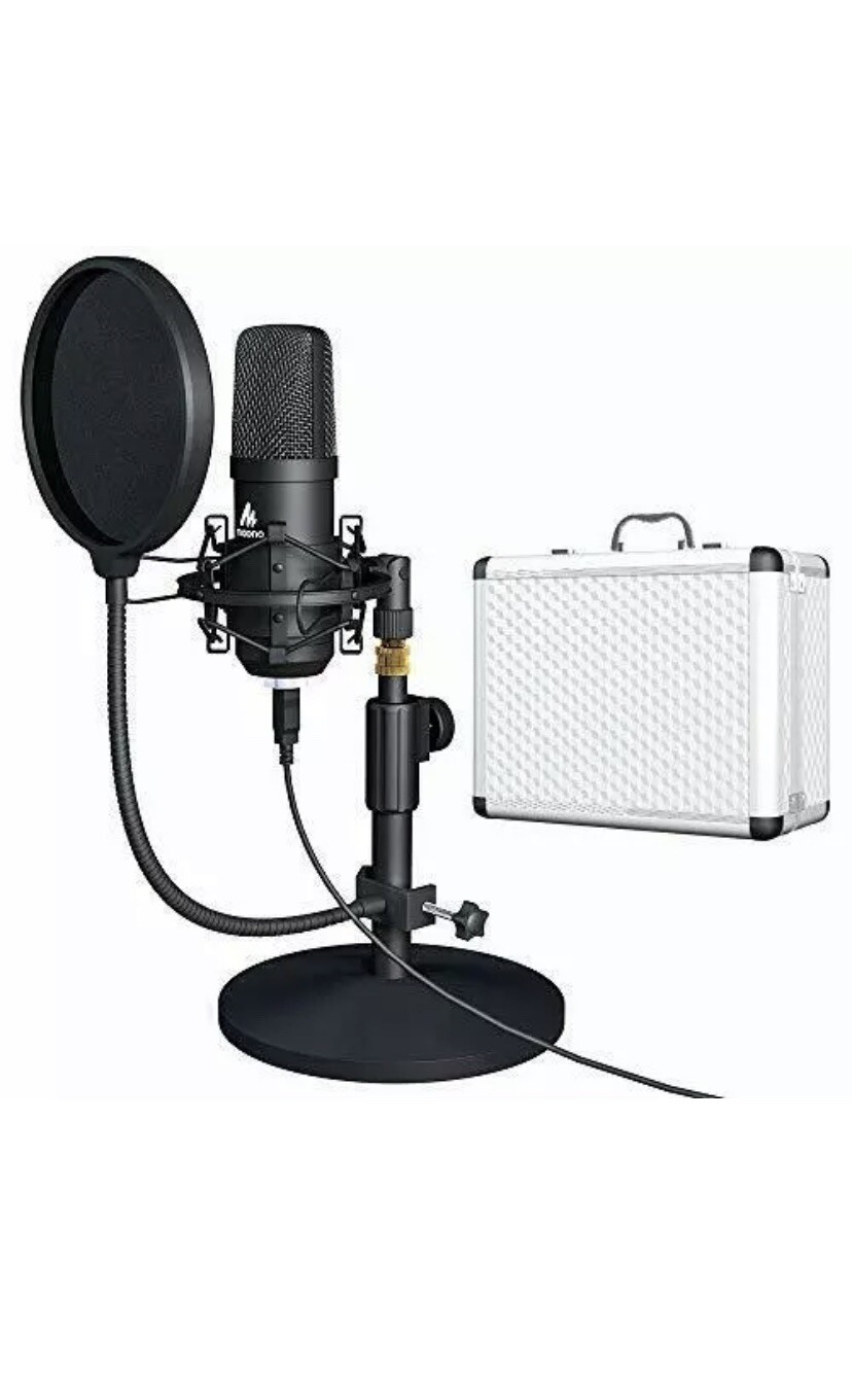 USB Microphone Kit 192KHZ/24BIT with Aluminum Organizer Storage Case MAONO