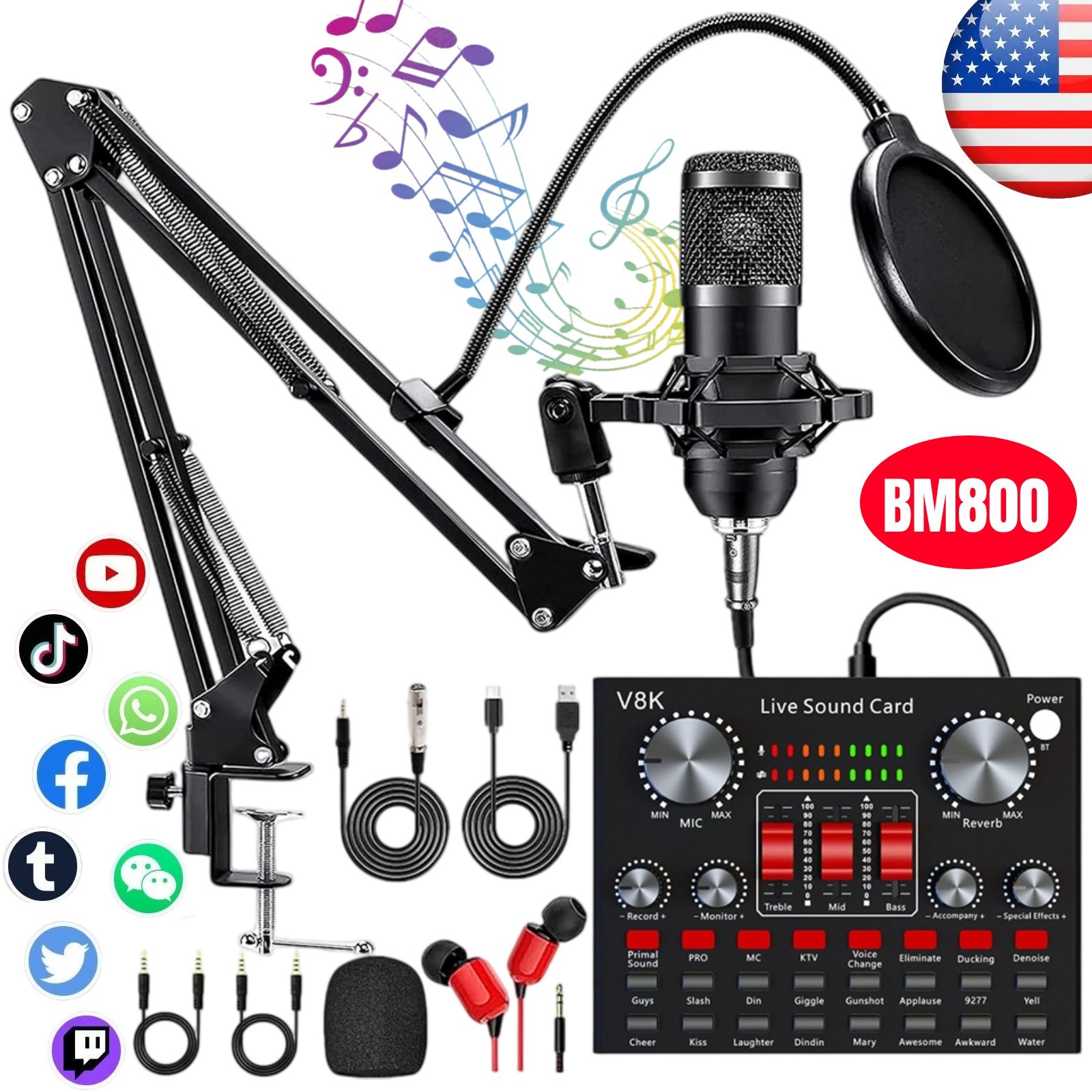 Studio Recording Kit Podcast Music Mixer Equipment Home Condenser Microphone Set