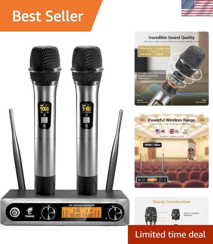 Wireless Microphones System, 2 * 15 Channel Metal Professional UHF Cordless D…