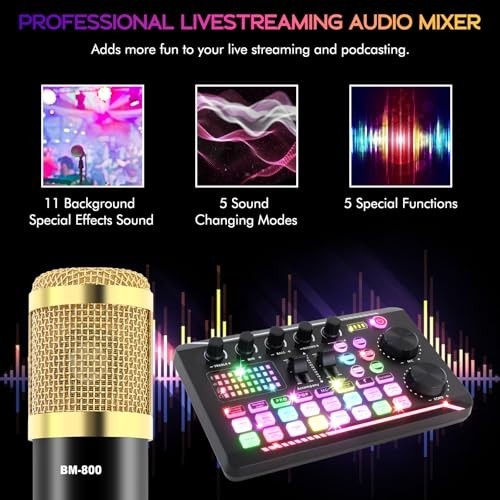 Podcast Equipment Bundle – BM-800 Microphone & F998 Sound Card for Streaming, Ga