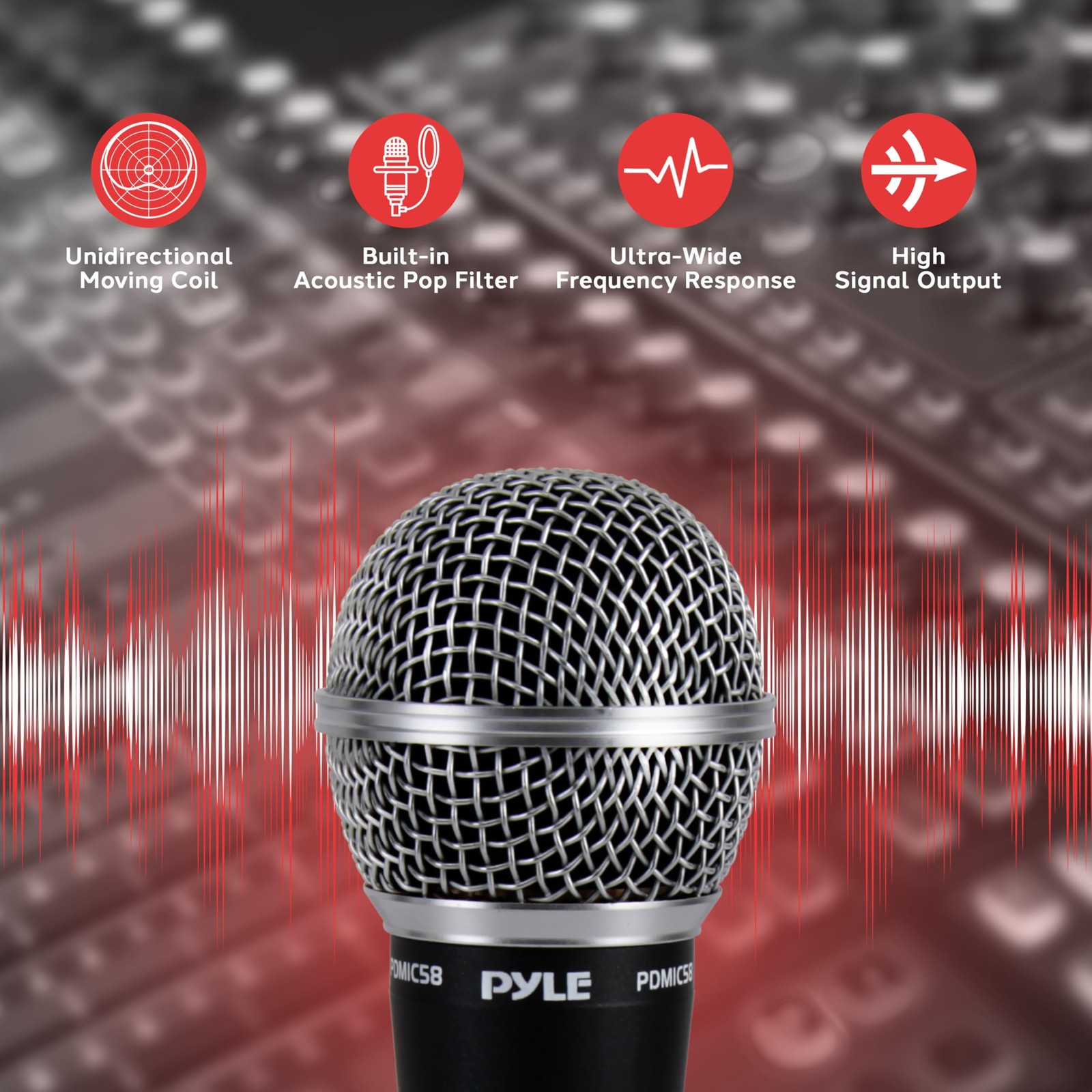 Pyle Microphone, Dynamic Cardioid, XLR Cable Included, Unidirectional, Rugged Co