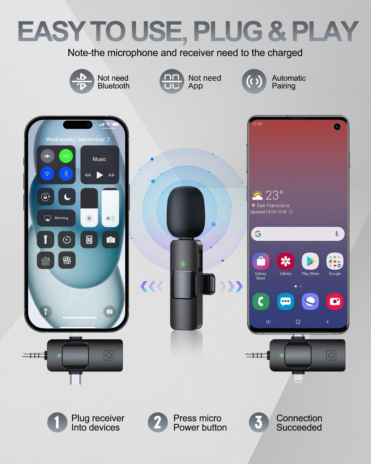 Portable 3-in-1 Lavalier Microphone: Perfect for YouTube, TikTok, and Podcasts