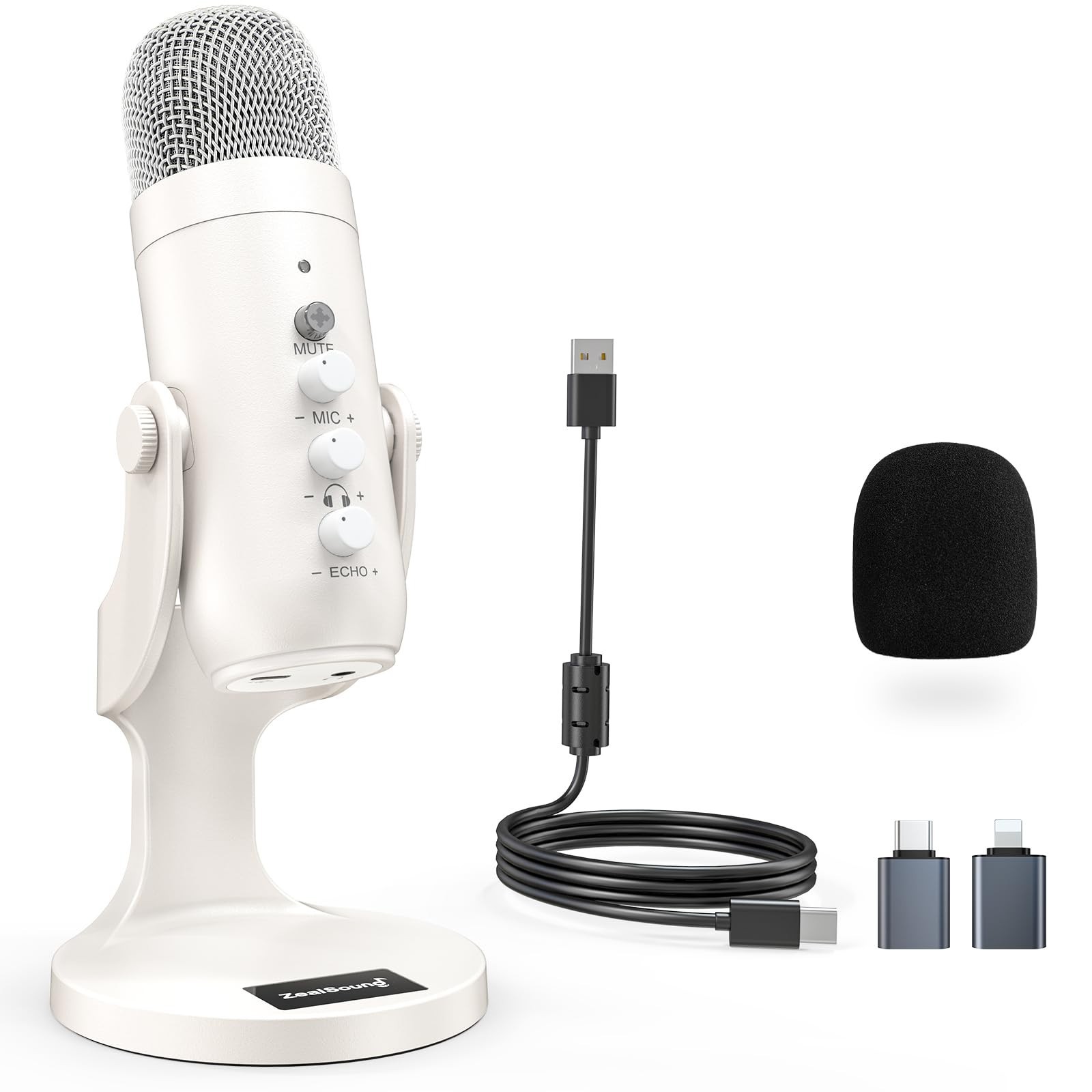 Podcast Microphone for iPhone, PC & Android – Noise Cancelling, Gain Knob, Mute