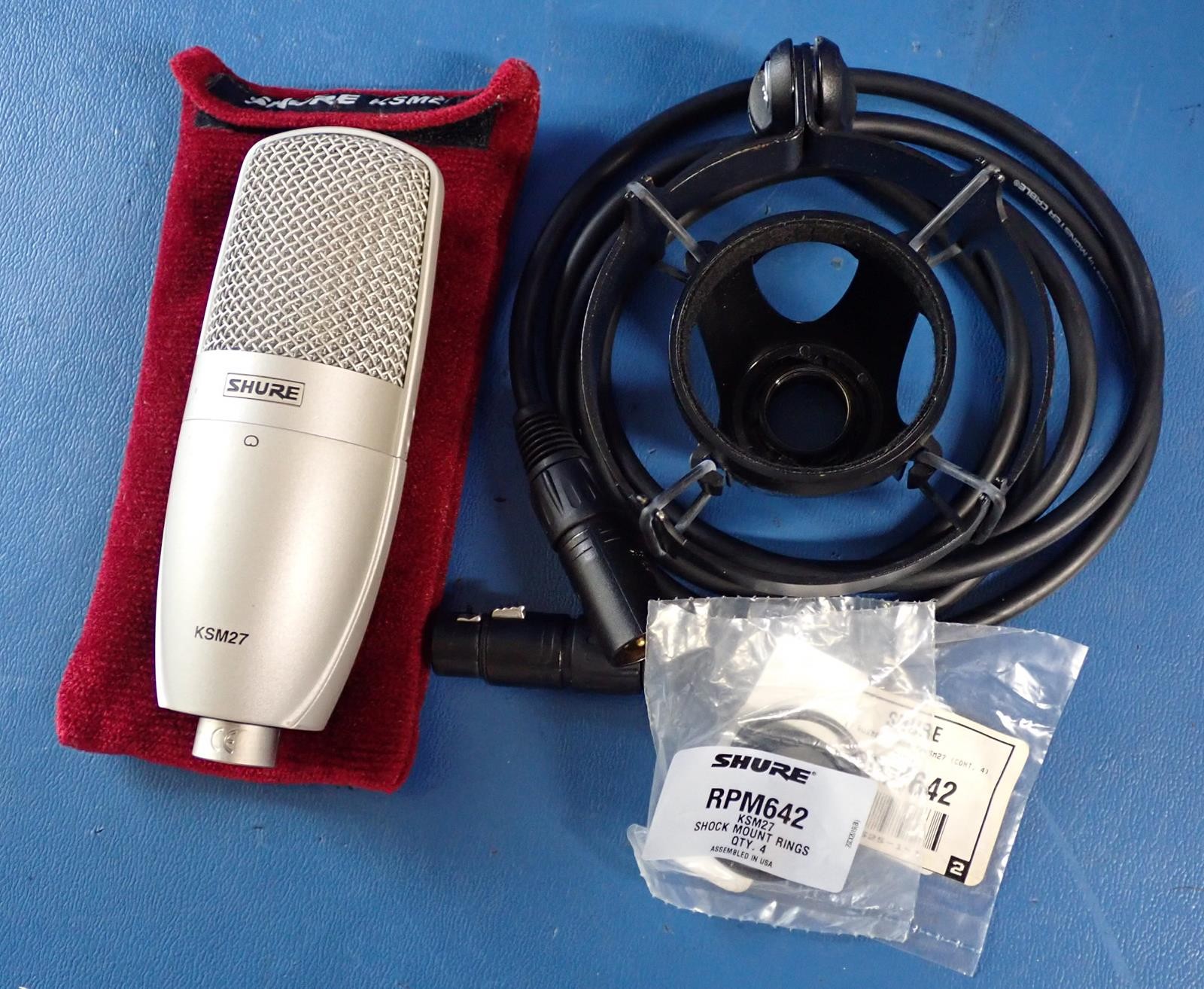 SHURE KSM27 Cardoid Microphone w/ Rubber Isolated Shock Mount ASM27 & XLR Cable