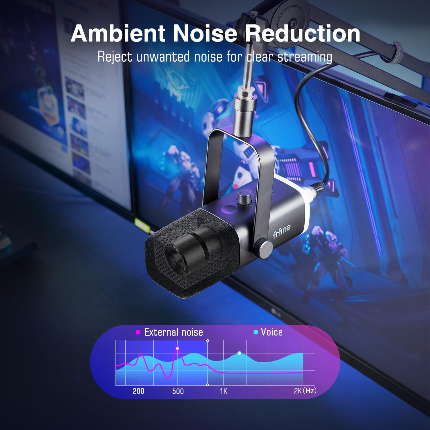 XLR/USB Gaming Microphone Kit with Boom Arm, RGB Light & Mute Button