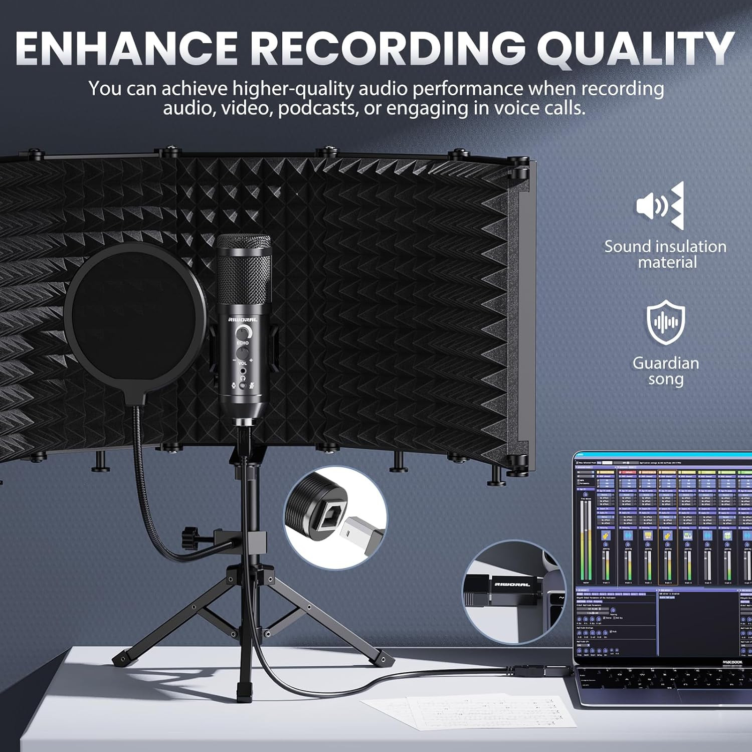 Studio Recording Microphone Isolation Shield with Pop Filter &Tri-Stand Kit M…
