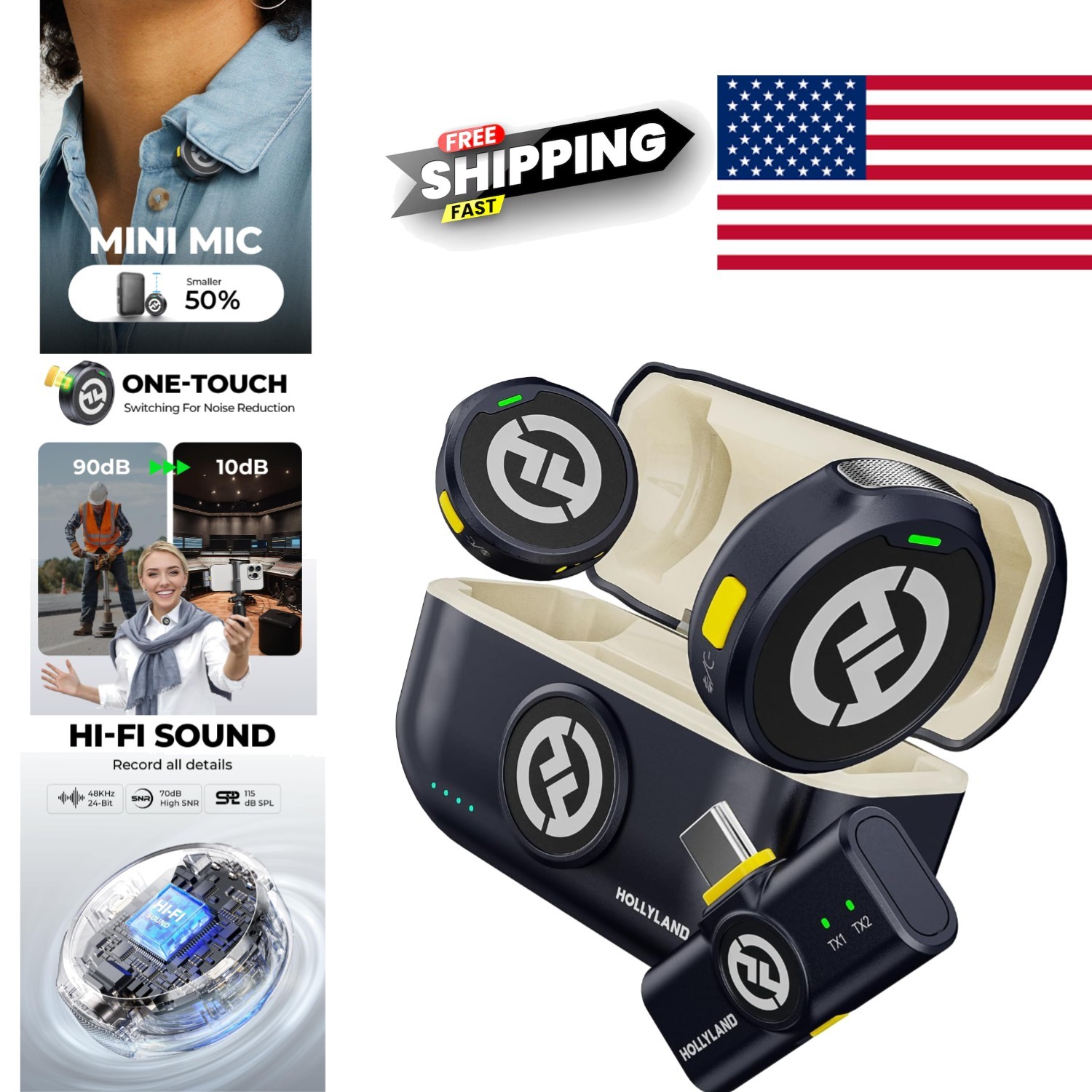Omnidirectional Wireless Microphone with Noise Reduction for Podcasters Vloggers