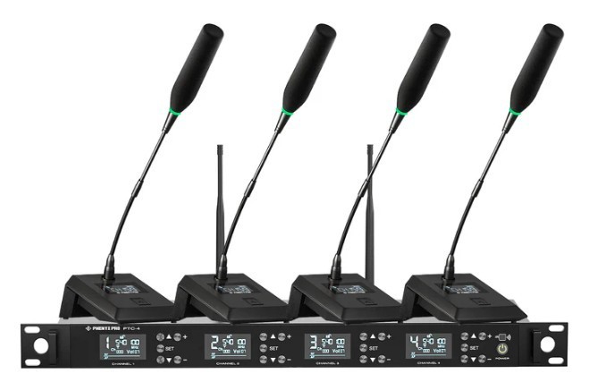 Phenyx Pro PTC-4 Wireless Conference Microphone System 4 Gooseneck Podium Mics
