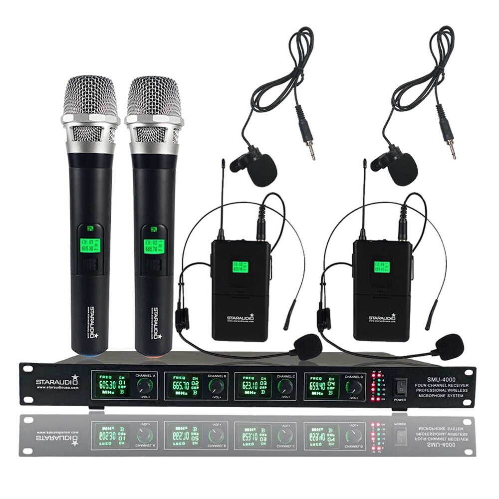 UHF Wireless Microphone System 2 Lavalier Bodypack 2 Handheld Quad DJ Microphone