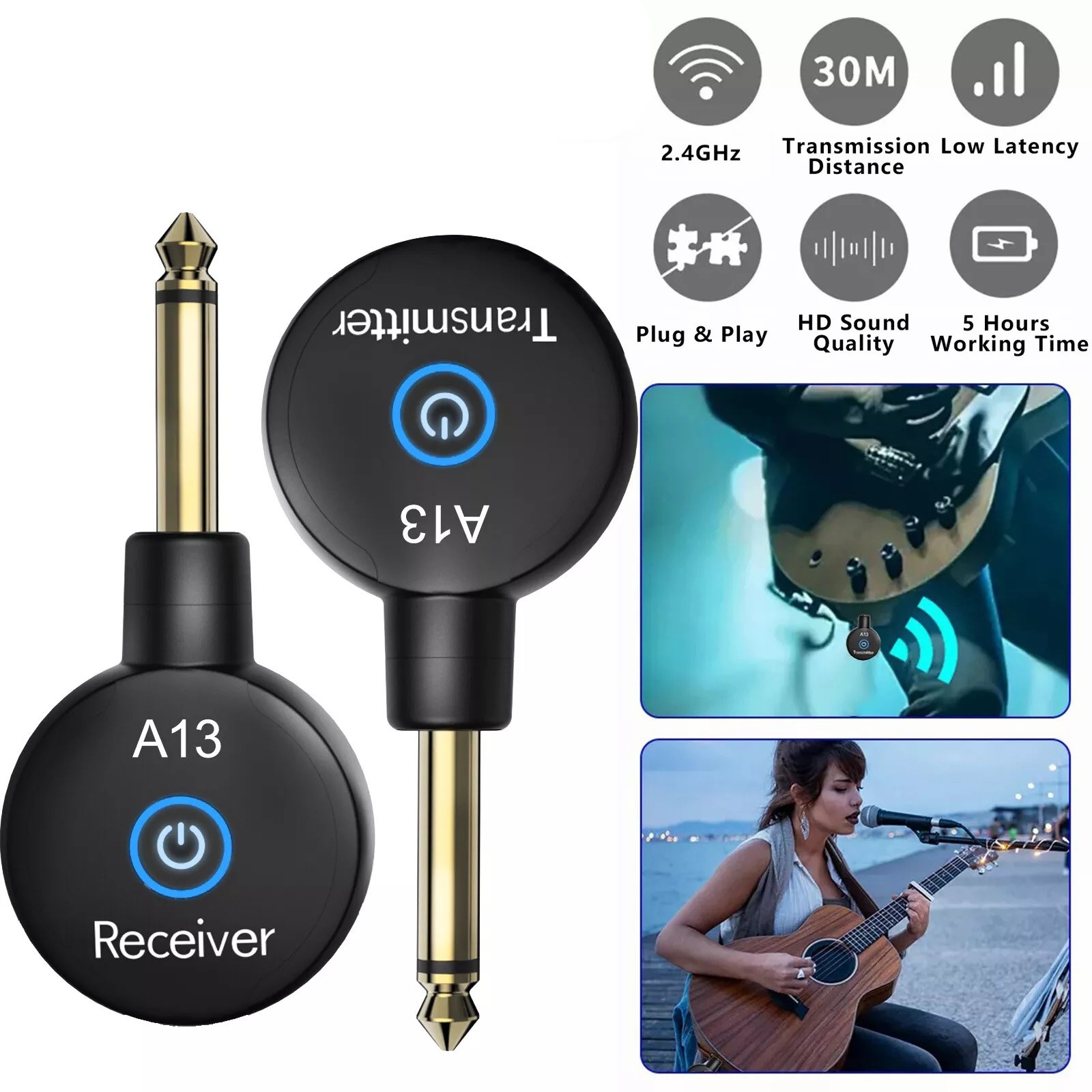 Wireless Guitar System Adapter Transmitter Receiver For Electric Instruments