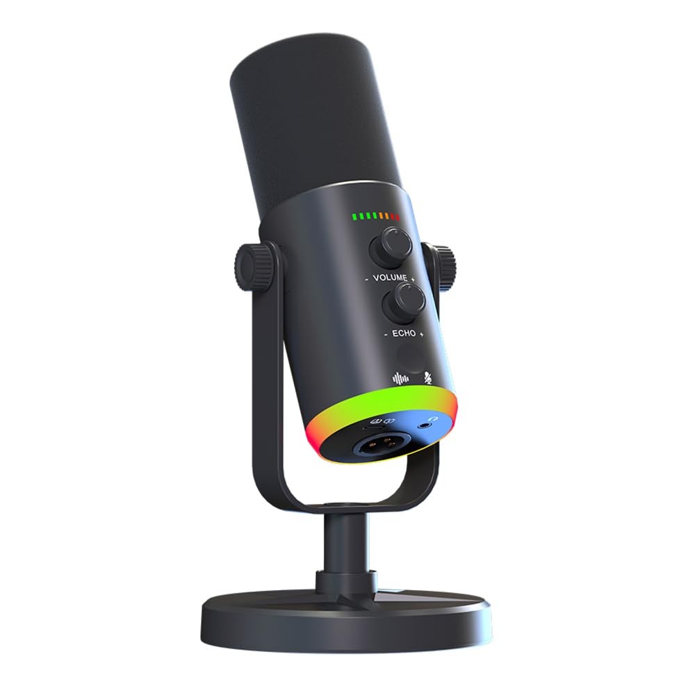 USB/XLR Desktop Dynamic Microphone with RGB Lighting, Noise Reduction, Mute B…