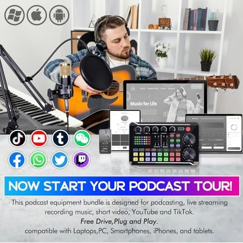 Podcast Equipment Bundle – BM-800 Microphone & F998 Sound Card for Streaming, Ga