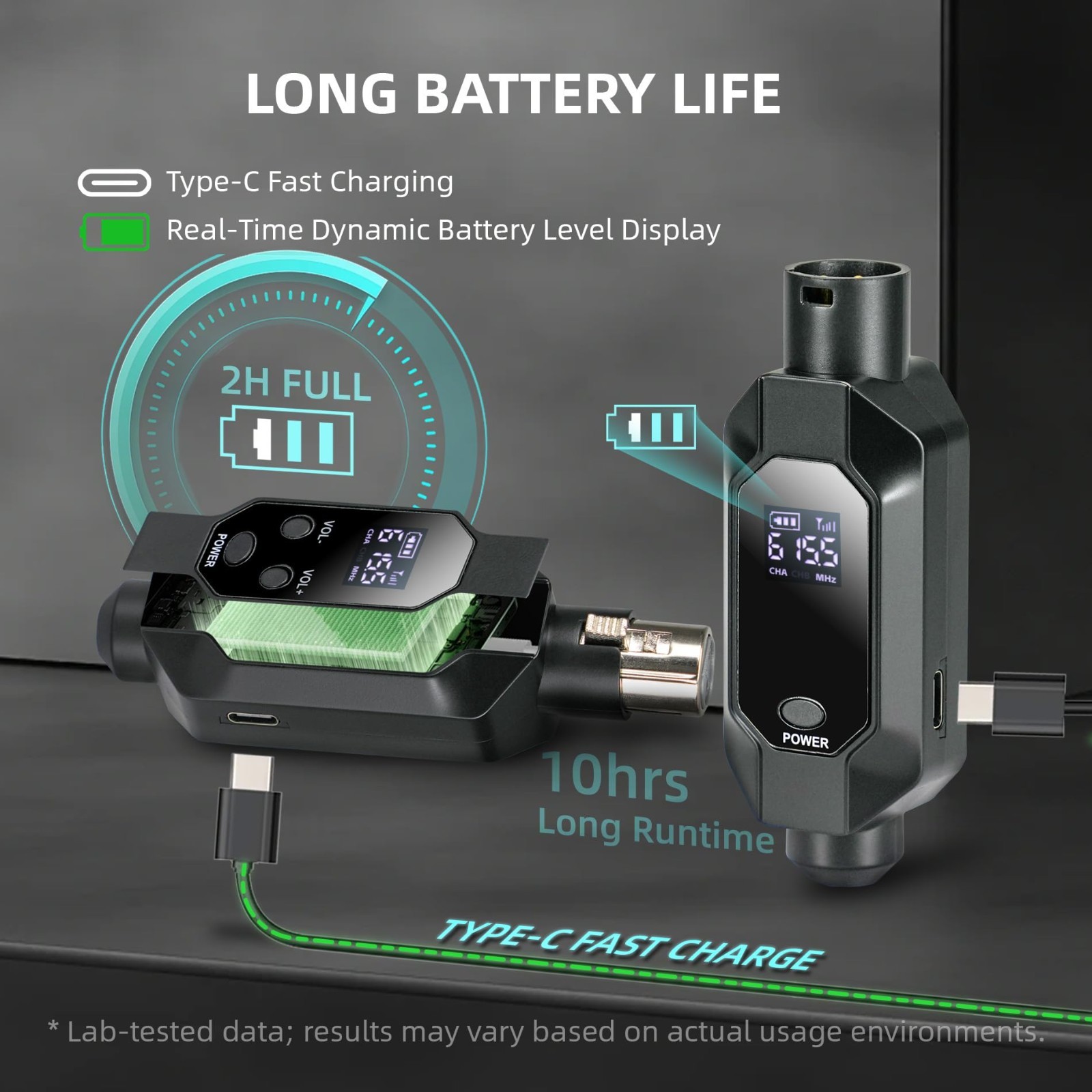 Wireless XLR Transmitter & Receiver, 500ft Range, 30 Channels, Dynamic Mic Adapt
