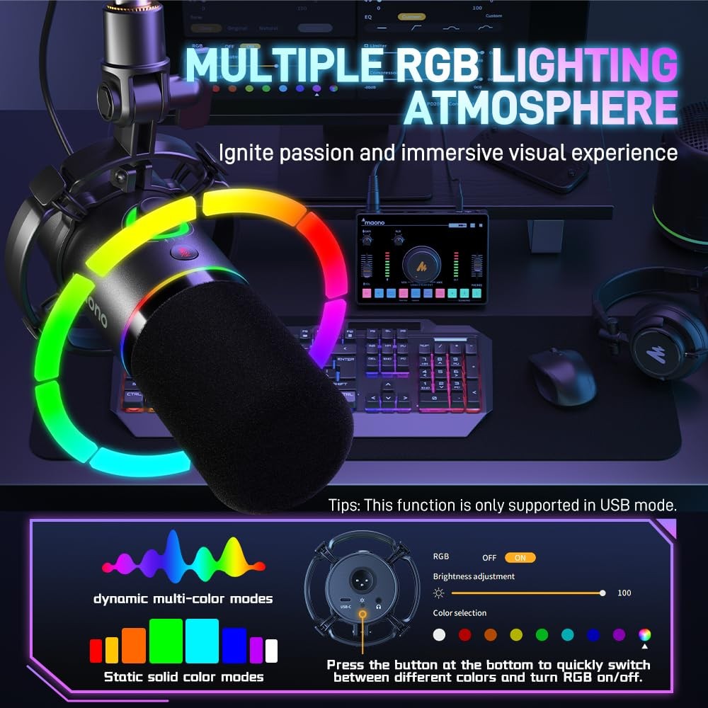 MAONO RGB Dynamic Microphone for Streaming Podcasting & Recording