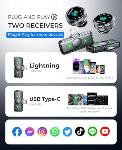 Magnetic Wireless Microphone for iPhone: Wireless lavalier Microphone for BLACK