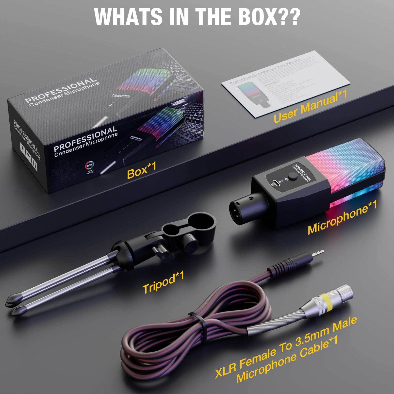 Multifunction Condenser Microphone, RGB Light Gaming Mic, 3.5mm XLR, Plug and…