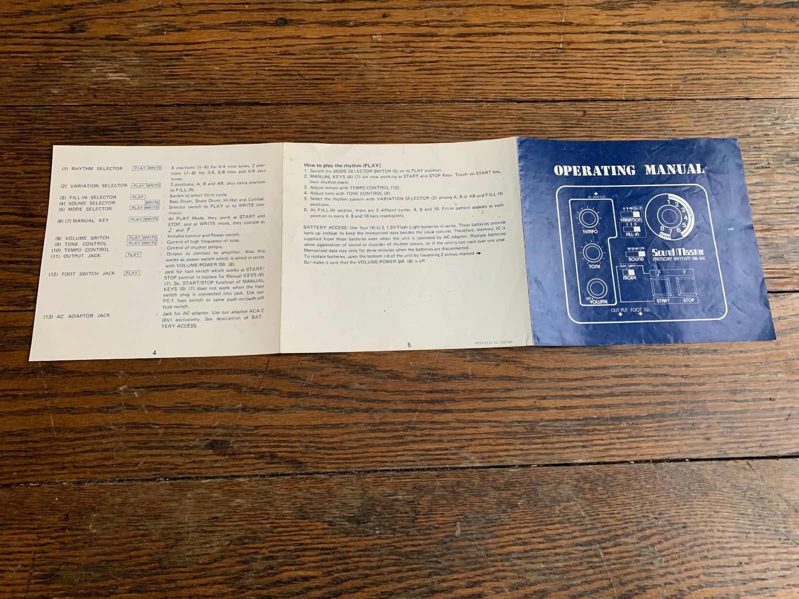 SOUND MASTER SR- 88 MEMORY RYTHMN OPERATING MANUAL BOOKLET- MAKE OFFER!