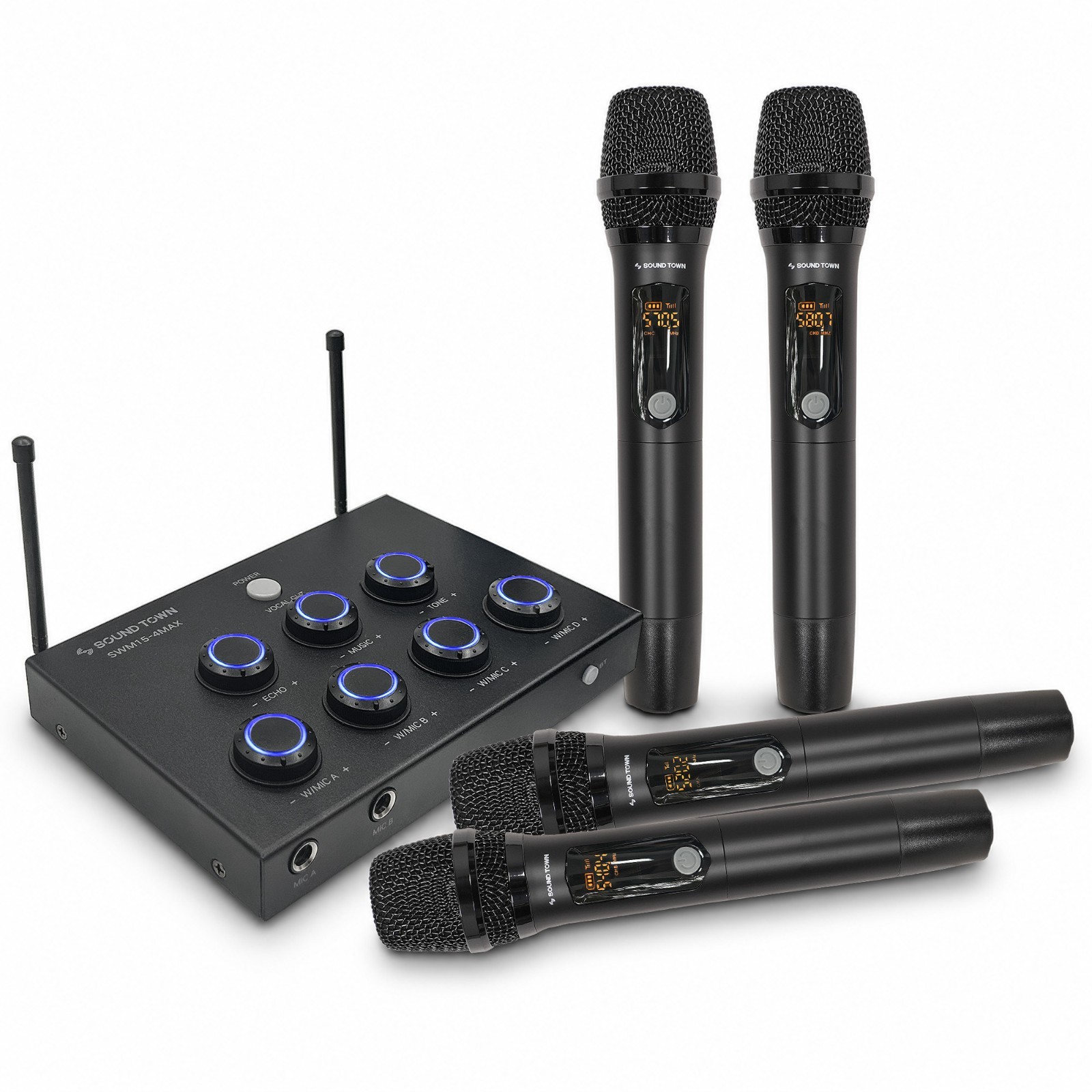 Sound Town Wireless Mic Karaoke Mixer System with 4 Wireless Mic (SWM15-4MAX)