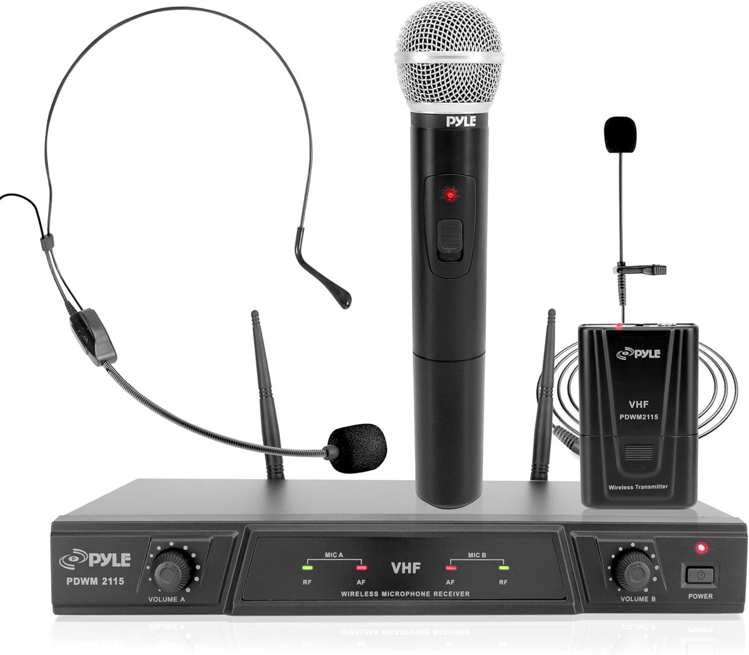 Dual Channel Wireless Microphone System – Portable VHF Audio Mic Set with Clip L