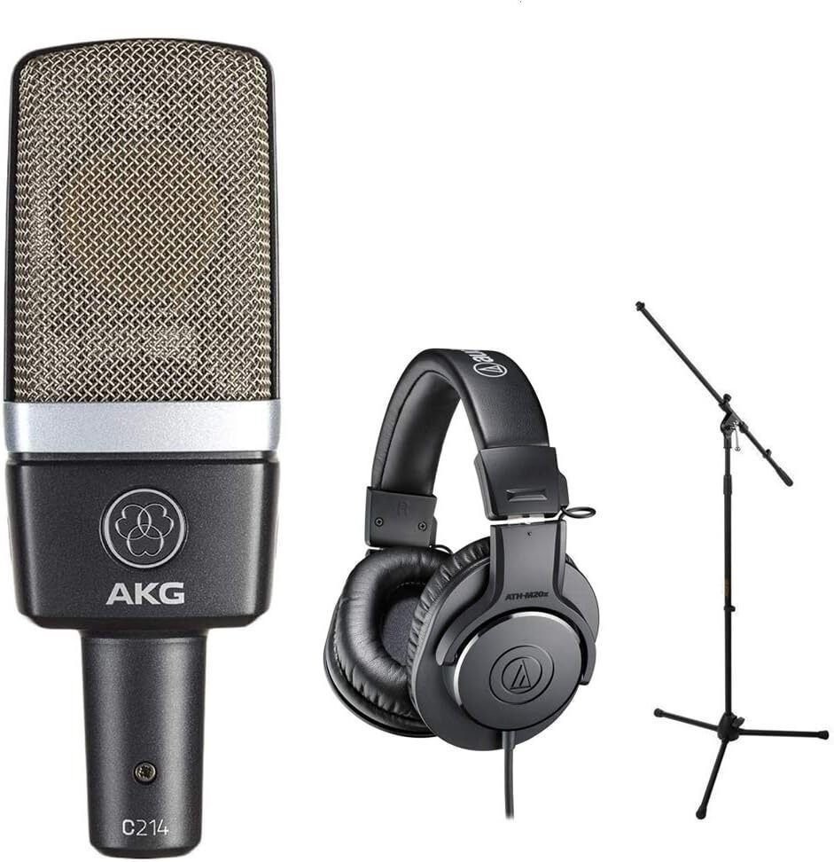 AKG C214 Pro Condenser Microphone Bundle with Audio-Technica ATH-M20x Headphones