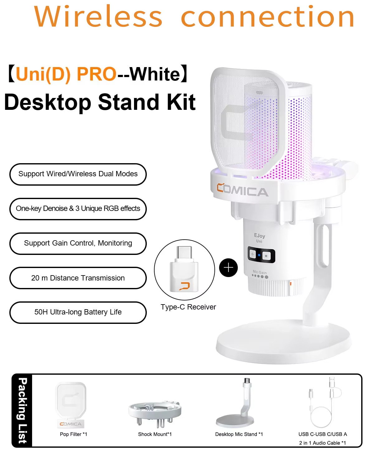 Uni Pro Wireless USB Gaming Microphone for PC Laptop Smartphone Noise Cancellati