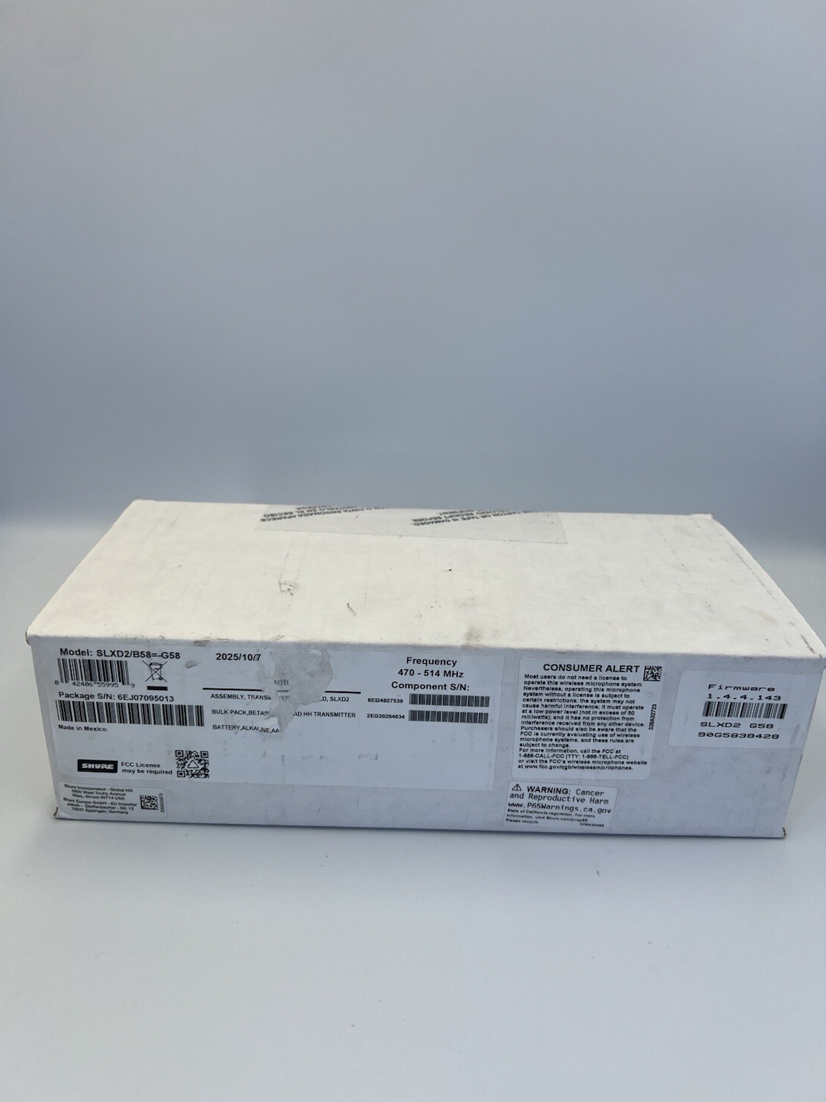 Shure SLXD2/B58 G58 Wireless Handheld Transmitter Mic with Beta 58 Capsule