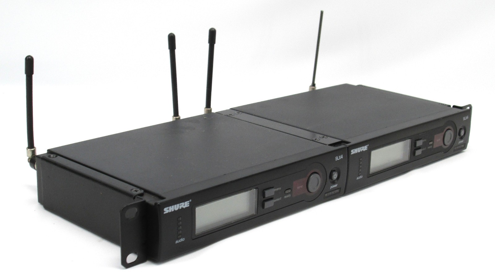 2x Rackmount Shure SLX4 H5 518-542 MHz Wireless Microphone Receivers w/ Antennas