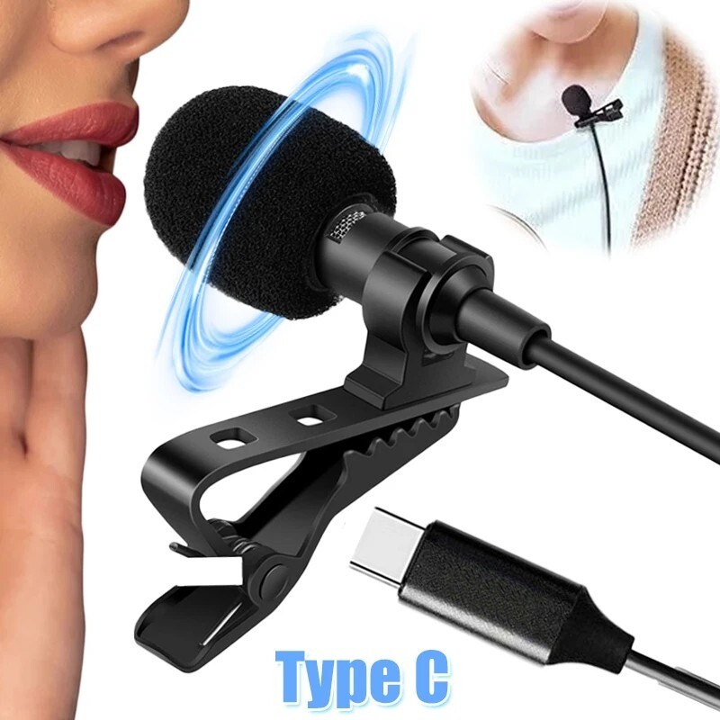 USB-C Microphone Type C Clip On Lavalier Omnidirectional Mic for Calls/Recording