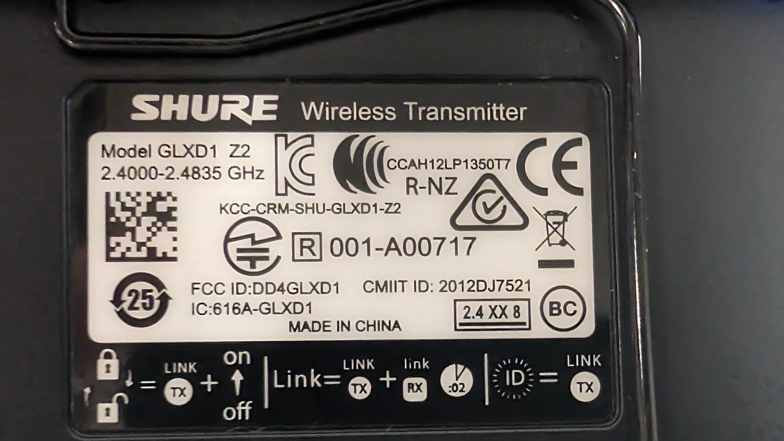 2 -SHURE/2-GLXD4R-Z2/ 2-GLXD1-Z2 / WL93 Lav Mic Bodypack Transmitters& Receivers