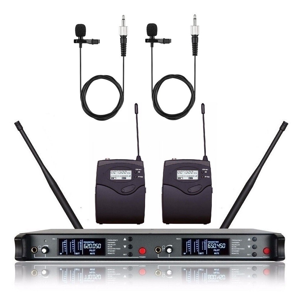 200 Channel UHF Wireless Lavalier Microphone System 2 Bodypack 2 Lapel mic Stage