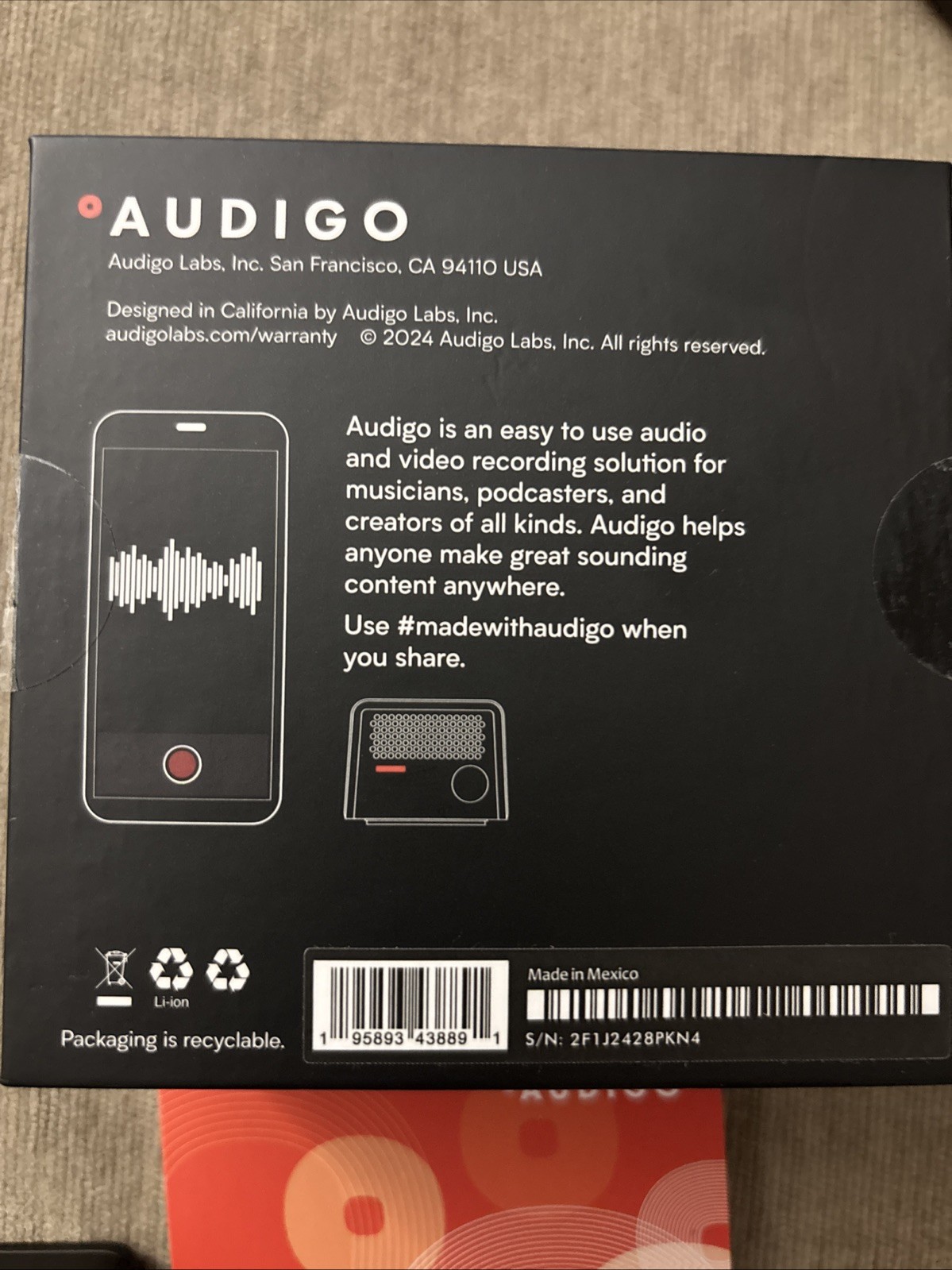 Audigo Wireless Microphone Compact Black for Content Creation—Home Recording Mic